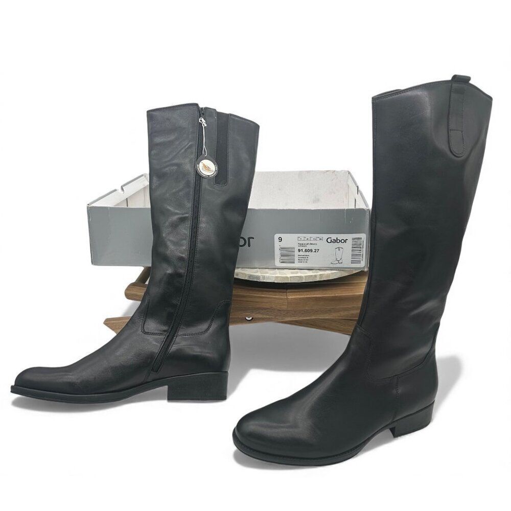 Gabor 91.609.27 Tall Leather Boots $369 Black UK 9 EU 43 US 11.5 Knee High Zip